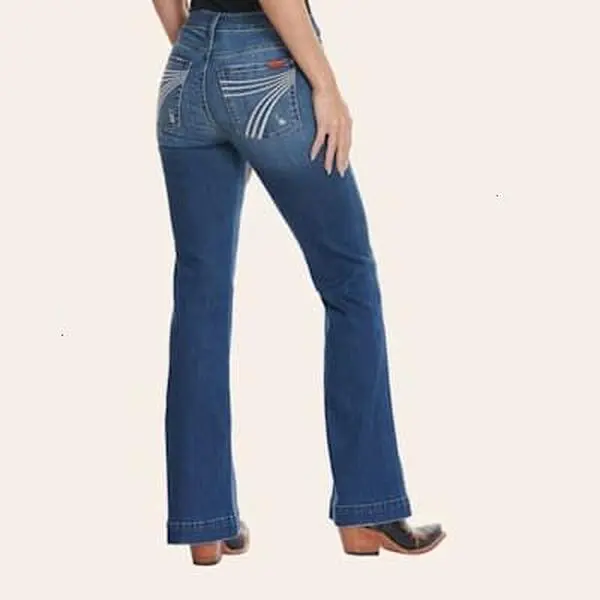 7 for All Mankind Women's Medium-Dark Wash Mid Rise Lightly Distressed Dojo Trouser Jeans