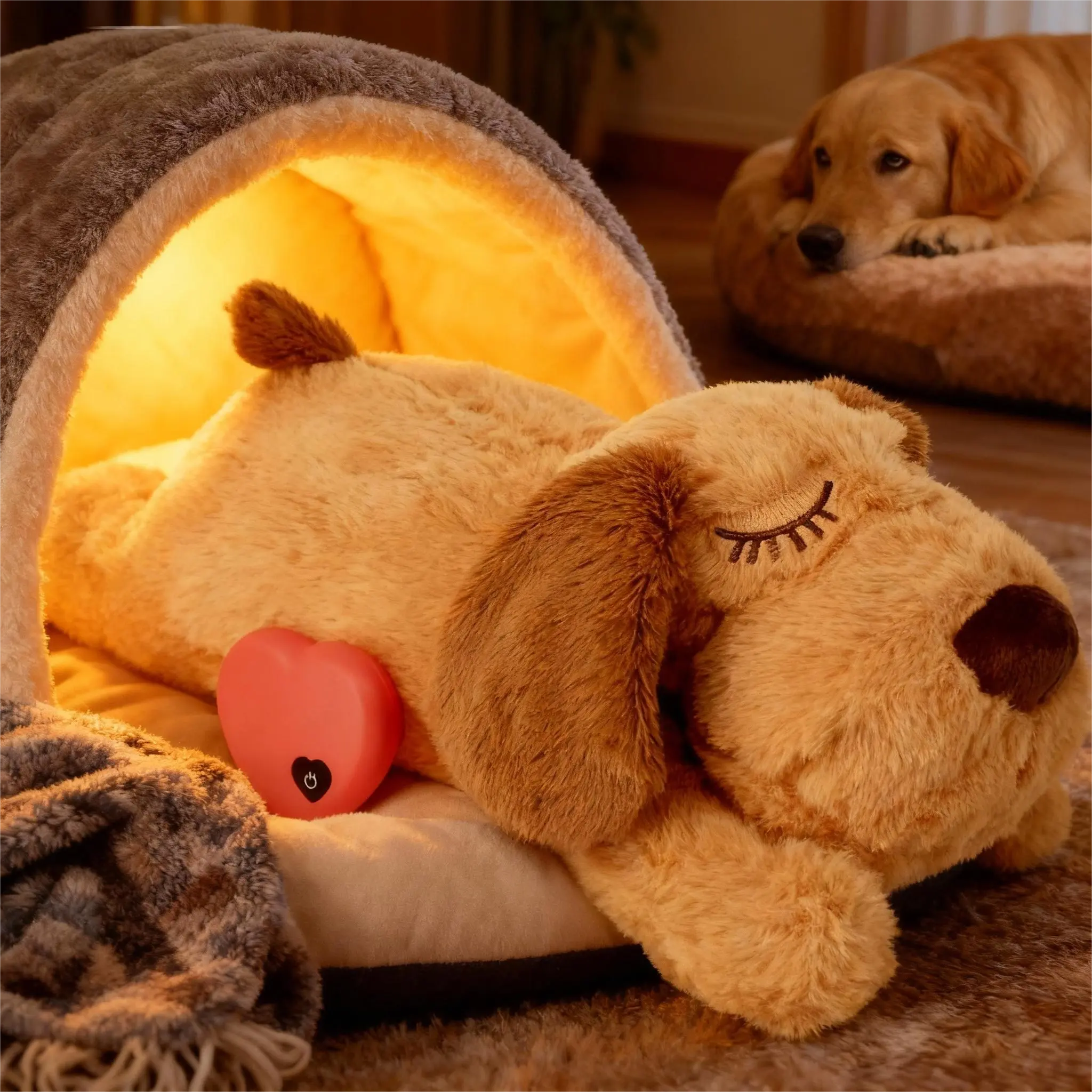 Durable Calming Heartbeat Plush Dog Toy - Chewproof Chew-Resistant Material, Beat Sound Function, Sleep Aid for Reducing Anxiety in Anxious Dogs
