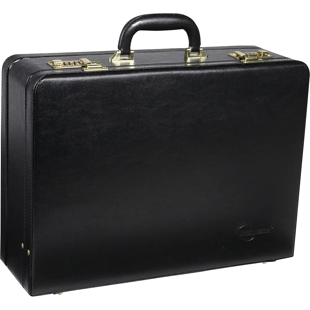 212 MAIN Large Expandable Matt Faux Leather Attach Case - Men's Executive Briefcase, Black/Brown, Top Handle, Combination Lock
