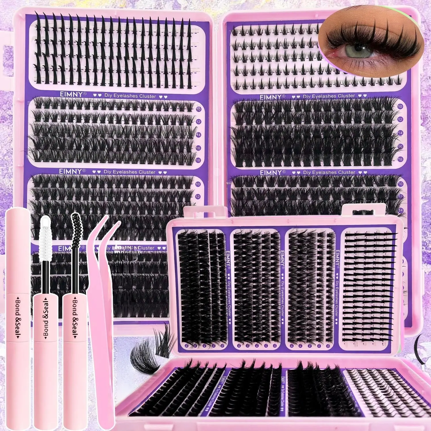 800Pcs Lash Clusters, Includes Spiky and Bottom Lashes, 40D+60D+80D+100D+110D Mixed Style Volume Eyelash Clusters single box/with Glue, Tweezers and Brush, D Curl 3D Individual Wispy Eyelash, Fluffy Manga Eyelashes, Dense Thickened Lash for DIY，Makeup