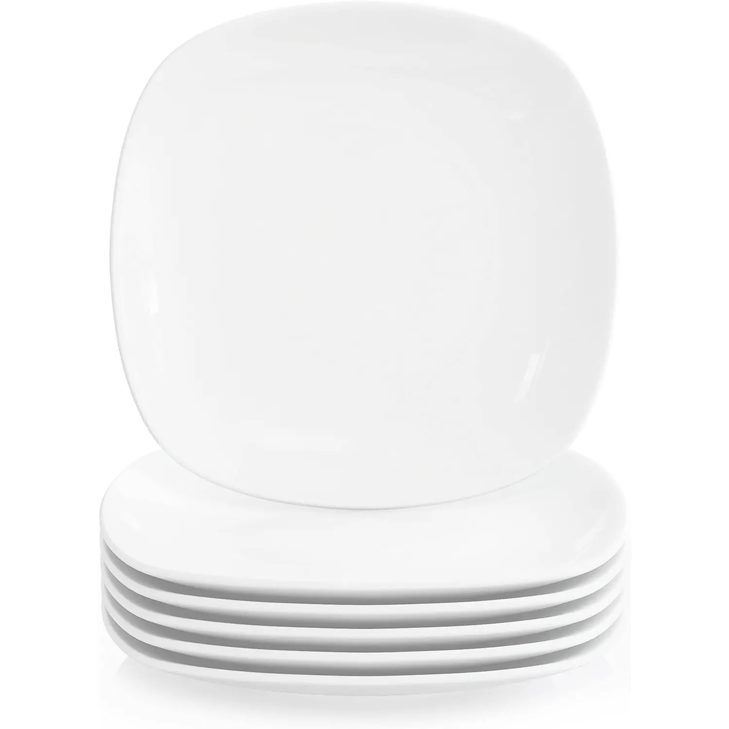 MALACASA Dinner Plates Set of 6, 9.7" White Porcelain Side Plates Square Dessert Plates Salad Plates, Microwave & Dishwasher Safe, Series Elisa