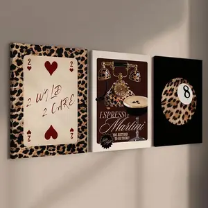 3 count wooden frame canvas, leopard print style Trendy play posters, vintage decor, Stylish bedroom Decor, Modern Art Home Decor, Living Room and hallway wall Decor, HD, waterproof, Art