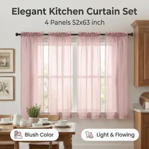 Cozy Curtain 4pcs 52x63 inch Rod Pocket Curtains, Solid Color Full Dolly Fabric, Soft Lightweight Window Drapes for Bedroom, Living Room & Home Decor  FT2522 Interior Decoration Accessories