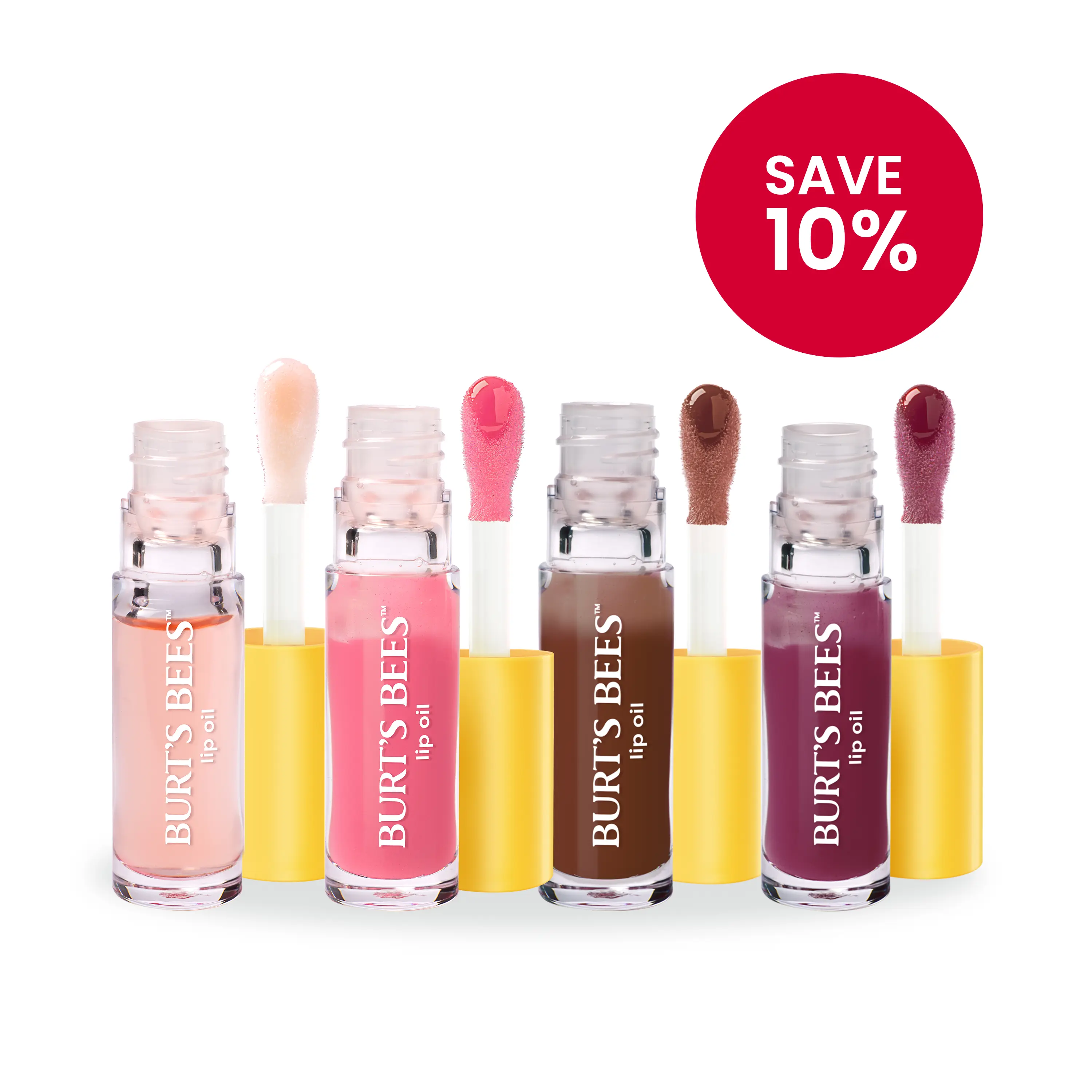 Burt's Bees Gloss Goals Value Bundle | 4 Nourishing Lip Oils | Pink Sky, Plum Twilight, Golden Hour & Clear Day
