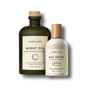 Third Layer Day + Night Set Organic Cold-Pressed Castor Oil Night Serum with Magnesium & Frankincense + Functional Fragrance Day Spray with Jojoba & Green Coffee – Synthetic Fragrance-Free