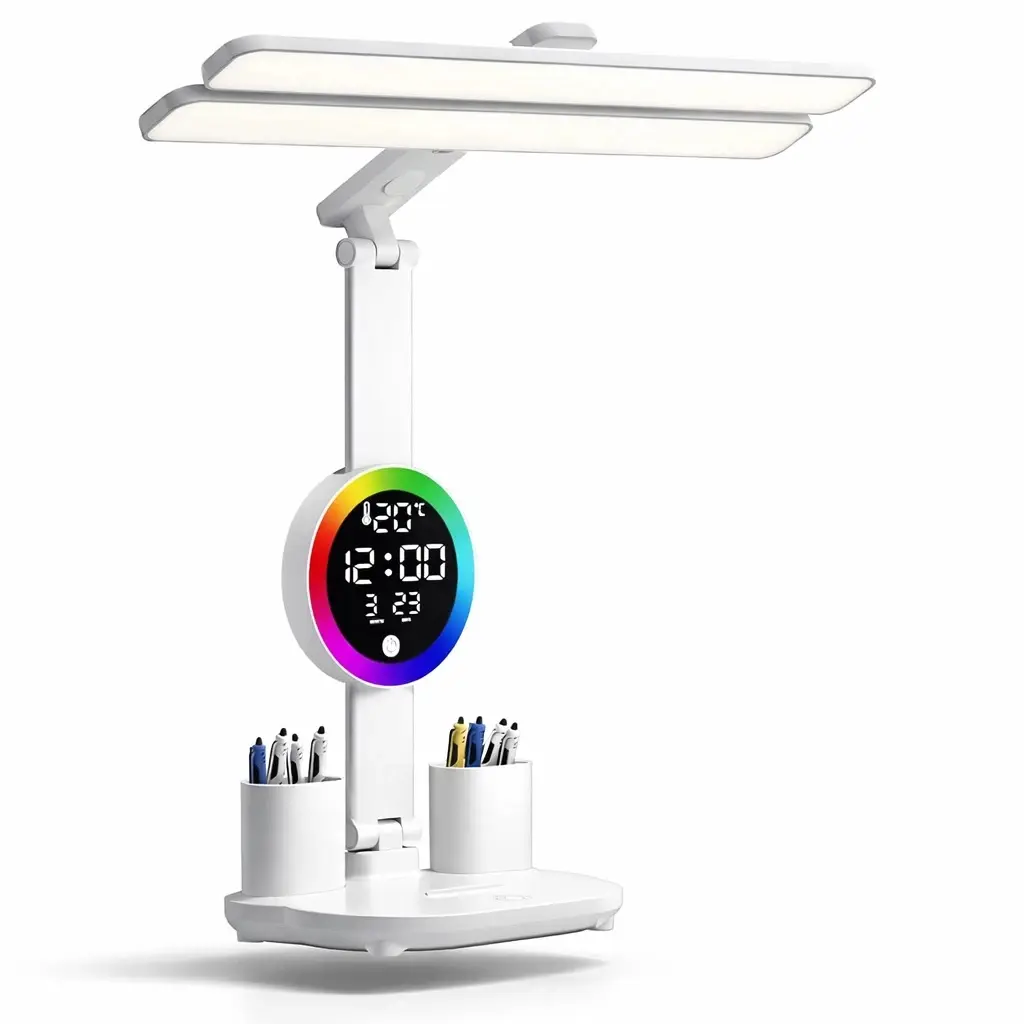 LED Desk Lamp - 360° Swivel Adjustable Desk Accessory, USB Charging, Touch Control,  Intelligent Temperature & Time Display, Ideal for Dorms, Bedrooms, Adjustable 360° Swivel Desk Lamps