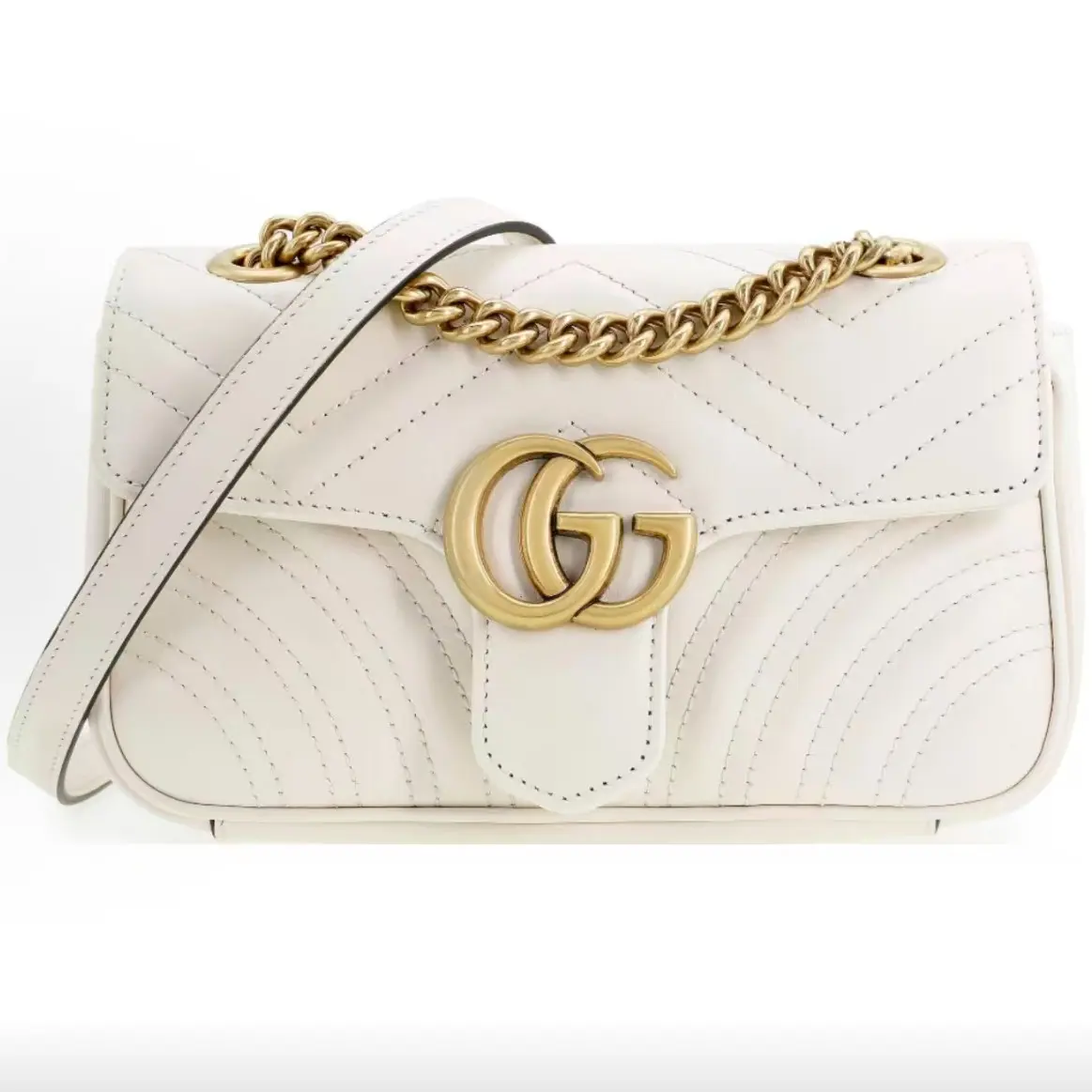 Pre-owned GUCCI GG Marmont 22 White Gold Crossbody Clutch