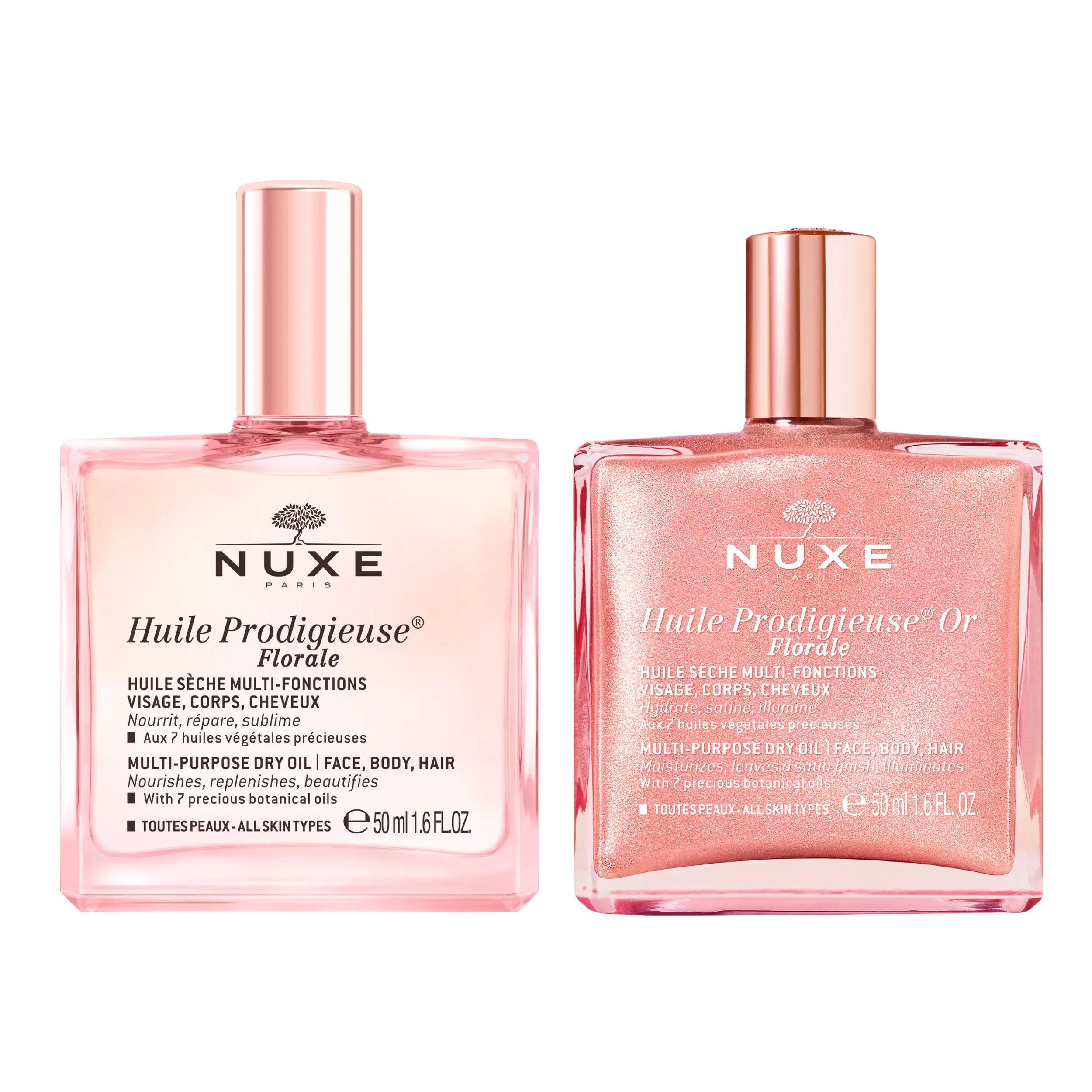 NUXE Huile Prodigieuse Florale Body Oil Duo, Florale & Florale Shimmer, 2 x 1.6 Fl Oz