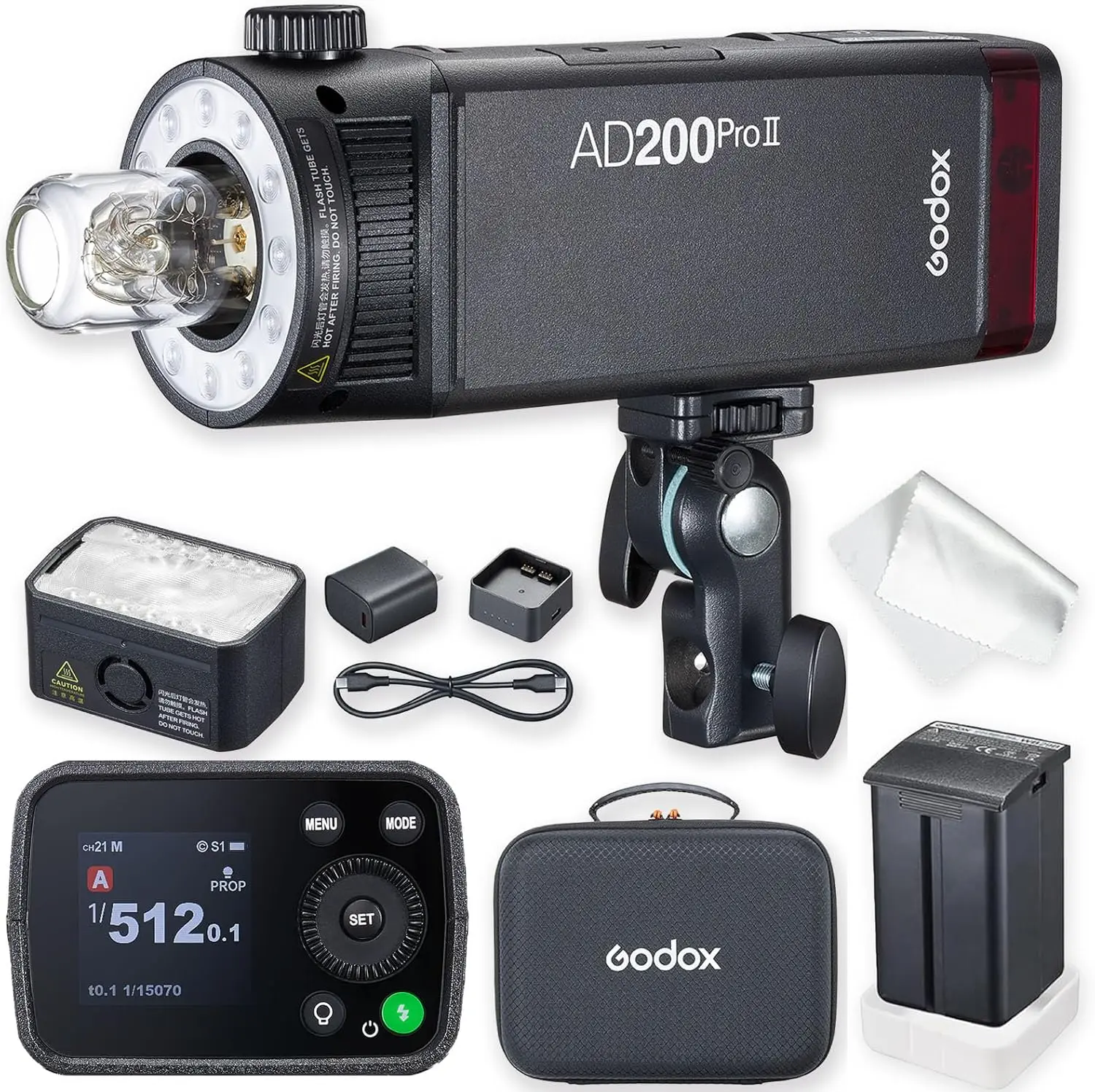 Godox AD200 Pro II 200Ws TTL Pocket Flash, Improved Heat Dissipation, Color Screen, Bi-Color Modeling Light, 1/1 to 1/512 Adjustable Power, 500 Full Power Flashes Photography Lighting Kit Photographic Fill Light