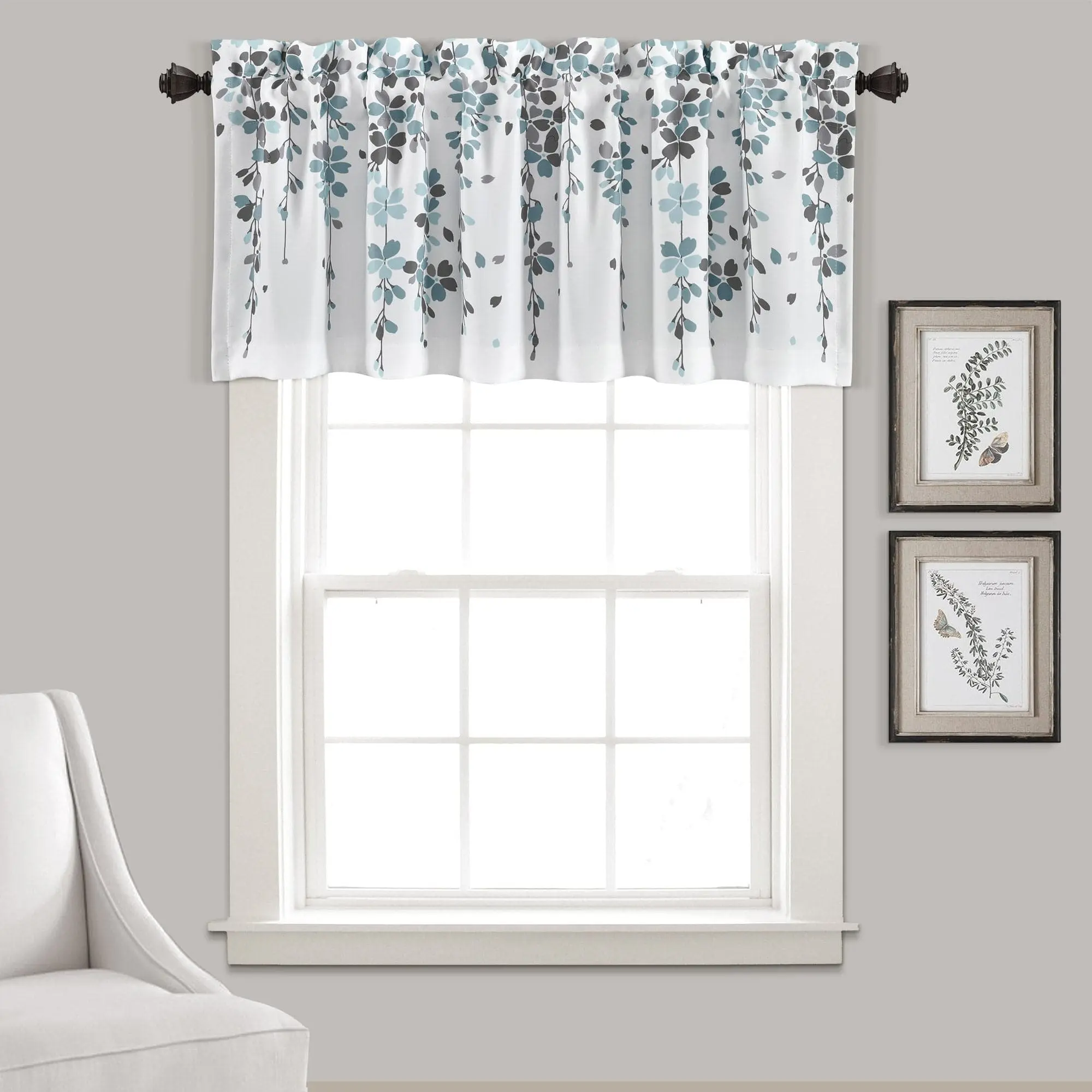 Lush Decor Weeping Flower 1-Piece Valance, 18x52 in Floral Print Thermal Insulated Window Hanging with 3 in Rod Pocket, Light Filter & Cascade Look for Kitchen/Bath Home Decoration, One-Piece