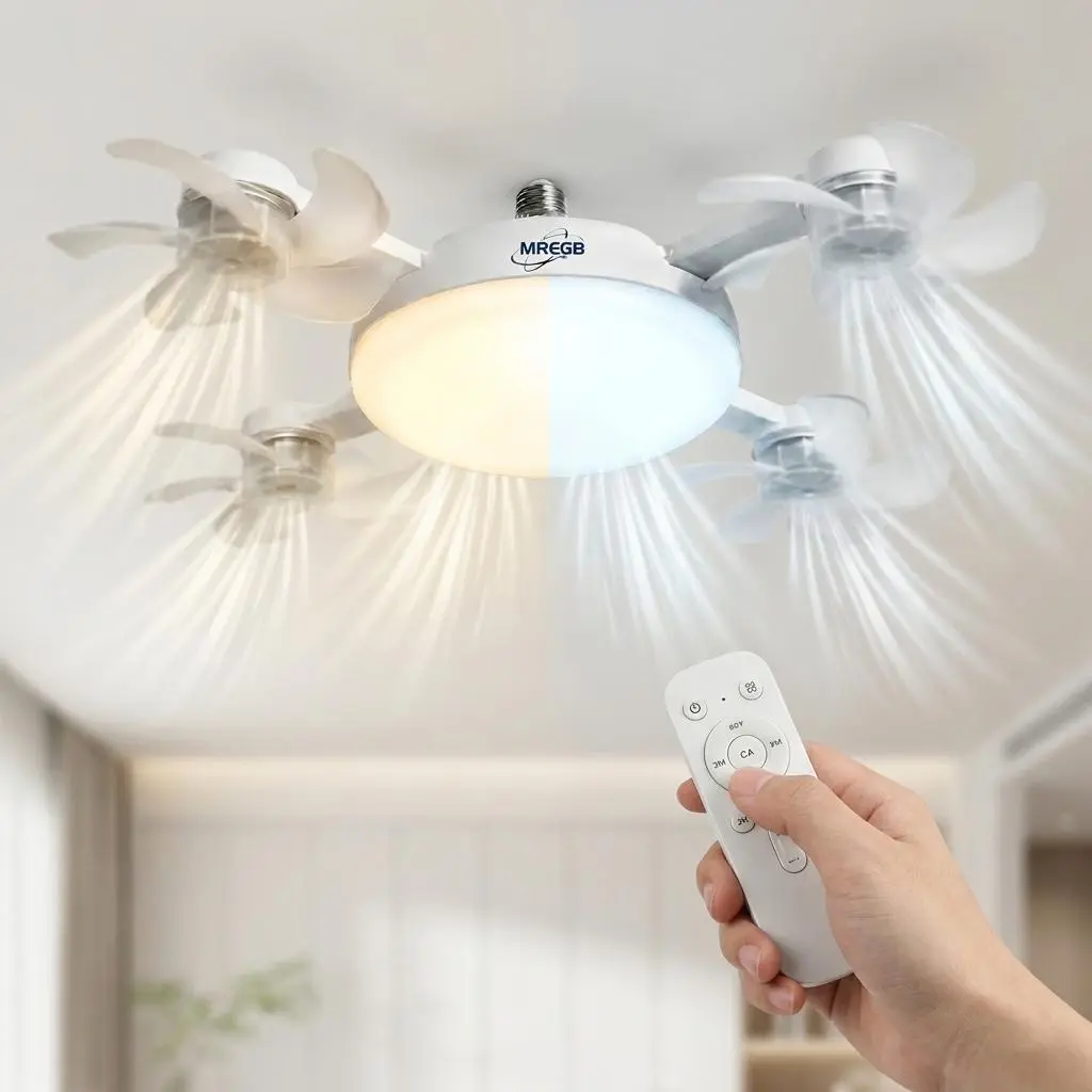 MREGB 2026 New E27 Socket Ceiling Fan Light - 2-in-1 Silent LED Fan with Remote Control, Energy-Saving Cooling & Lighting Combo for Home Bedroom summervibes tiktokshopbacktoschool,back to school,back to school haul