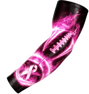 Sports Compression Arm Sleeve Pink Ribbon Cancer Awareness Football Flames