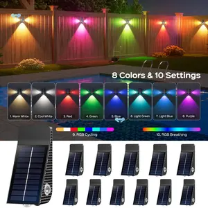 8-Color RGB Solar Fence Lights 2/4/6 Packs | Breath & Cycle Modes