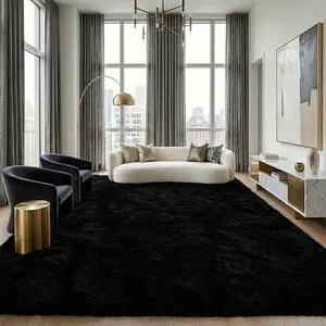 PLUMLIK Black Fluffy Soft Area Rugs for Bedroom, Ultra Soft Fluffy Big Carpets for Bedroom, Modern Thick silky furry Rug for Spring Decor Aesthetic, Upgrade Non-Slip backing, Ideal Gift For Mother's Day, Easter, Dry Clean Only, With 4 Carpet Stickers