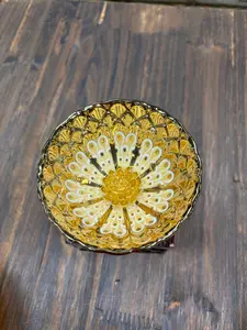 Hand Painted Gold Peacock Feather Bowl | Artisan Ceramic Tea Cup
