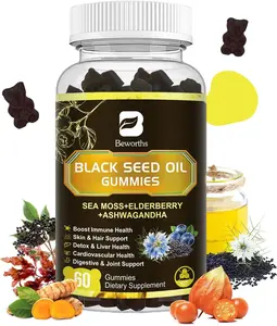 Natural Healthcare Dietary Black Seed Oil & Sea Moss Gummies - Black Cumin Seed Gummy with Ashwagandha, Irish Sea Moss, Elderberry, Turmeric, Vitamin D3, C, Zinc - Immunity, Joint Support