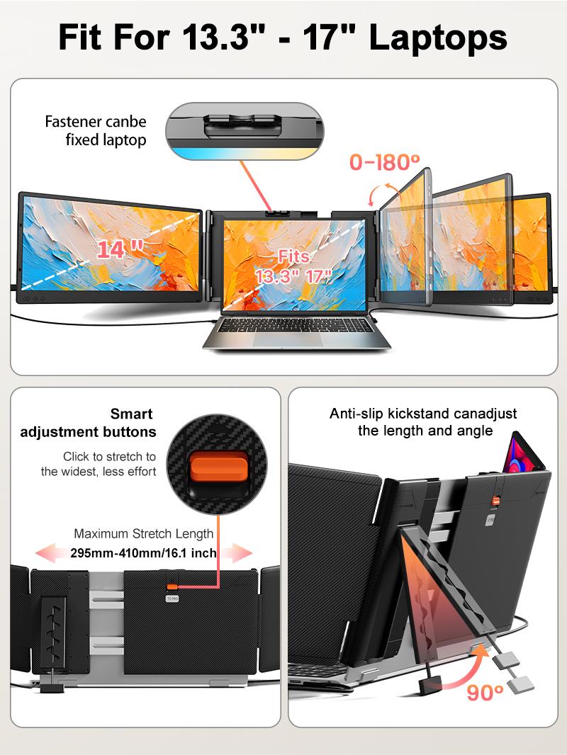【WeeklyDeals】Dual Laptop Screen Extender(It's Not a Computer), 14" FHD 1080P Portable Monitor for Laptop, Weighing 4.1 lbs, Plug & Play Screen Extender,  Dual Monitor for 13.3" - 17" Laptops-Please note the list of incompatible models