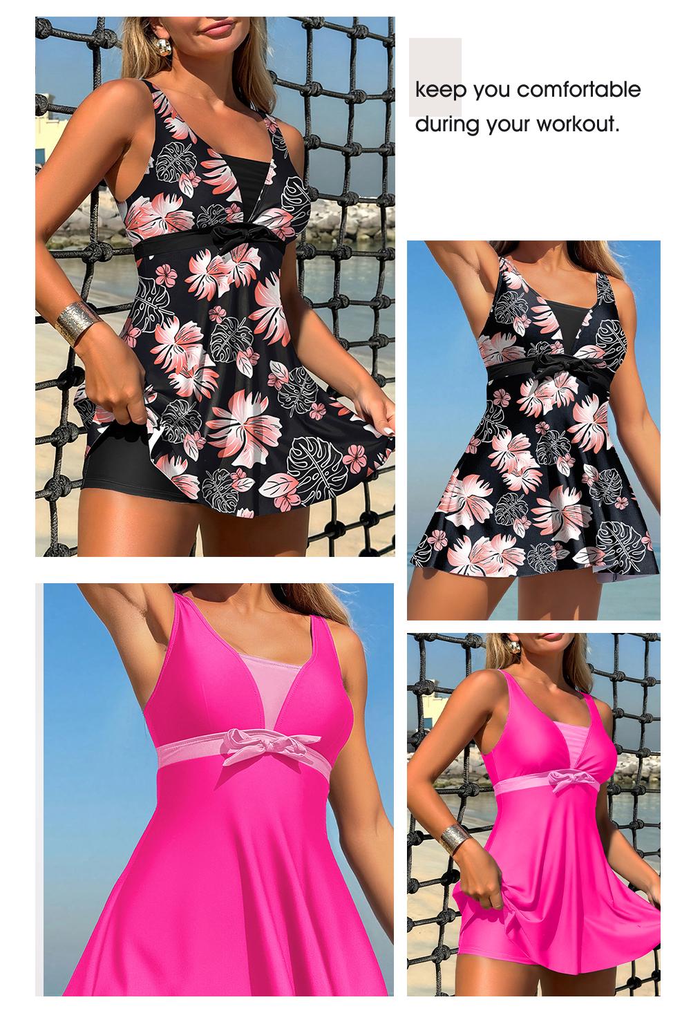 Aleumdr Women's Printed Two Piece Tankini Swimsuits Tummy Control Swim Dress High Waisted Boyshort with Pockets Soft Nylon Spandex Blend Adjustable Straps SpringStatements