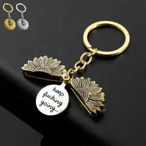 Sunflower Keychain Inspirational Gifts for Women Men Birthday valentines Gifts for Best Friend Student Graduation - Keep Fucking Going Keychain
