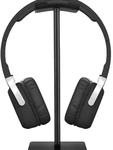 Headphone Stand Headset Holder Earphone Stand with Aluminum Supporting Bar Flexible Headrest ABS Solid Base for All Headphones Size (Black)