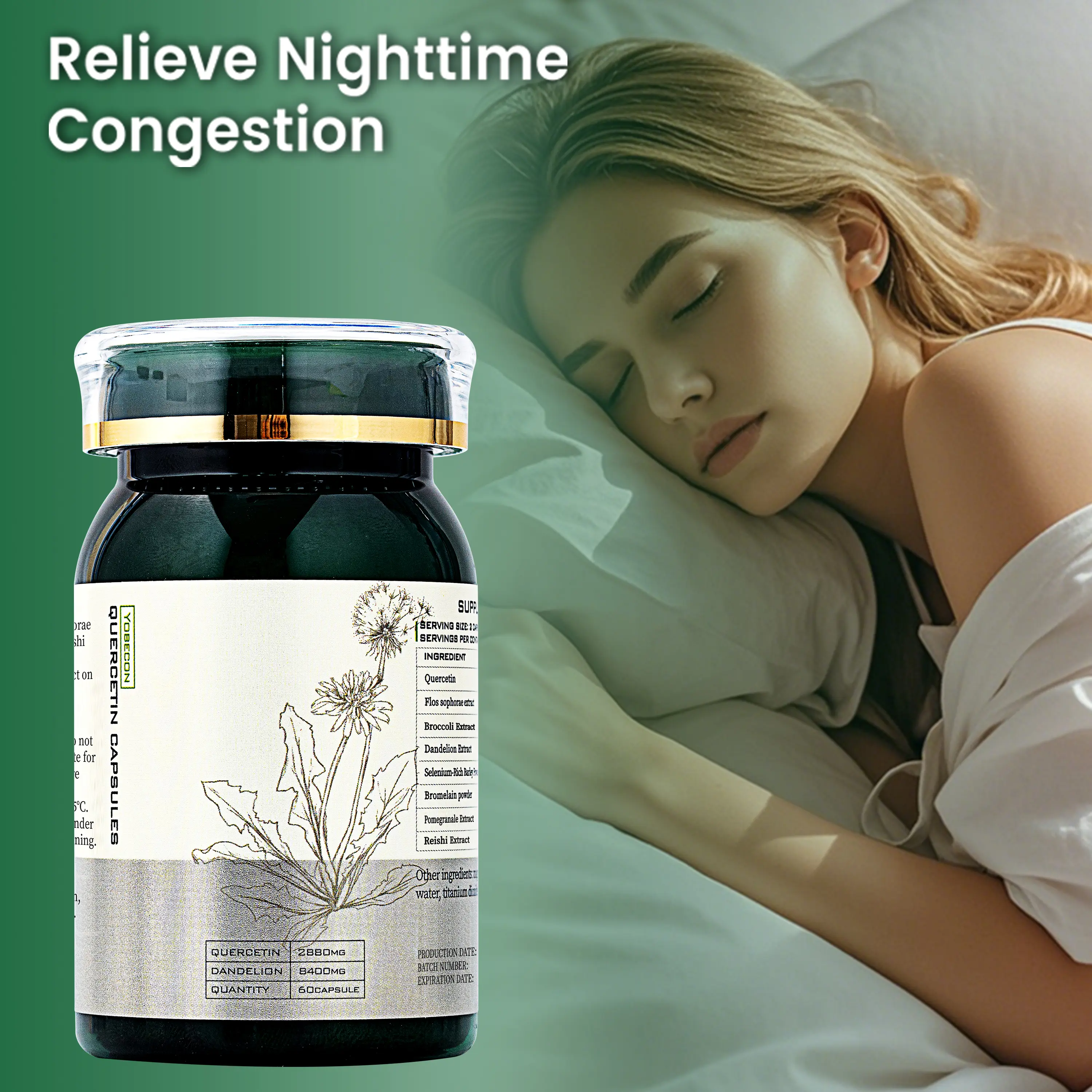 Heaisrlate Lung Health Dietary Healthcare Supplement with Flos Sophorae, Broccoli, Reishi, Dandelion Extracts – Natural Herbal Capsules for Coughs, Congestion, Bronchial Breathing Support, Lung Function, Mucus Removal, Antioxidant Benefits