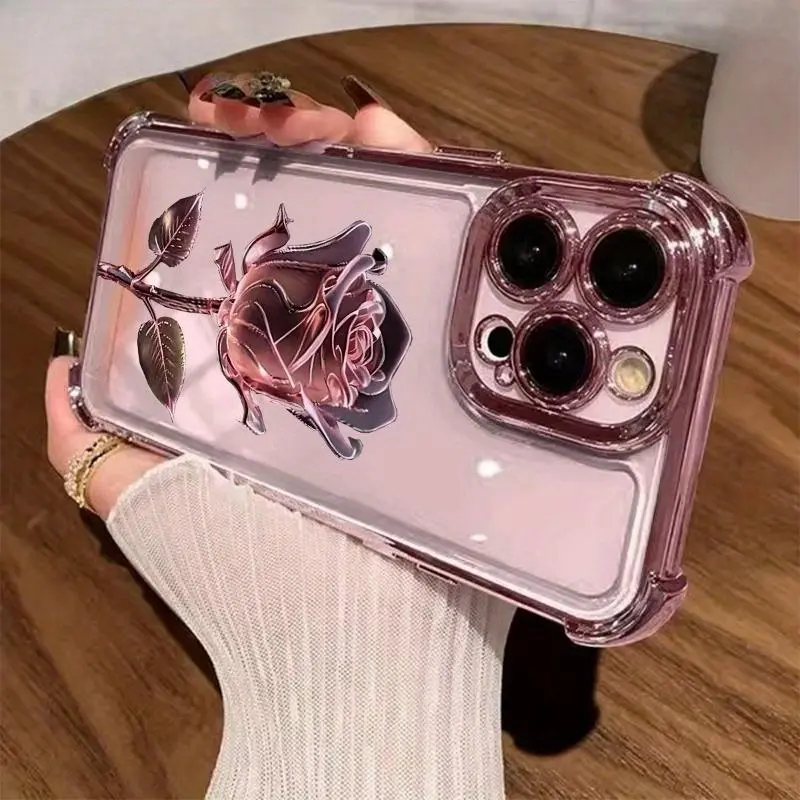 Elegant and luxurious pink rose phone case, anti-drop and anti-slip TPU phone case, compatible with Phone 17 16 15 14 13 12 11promax and  Galaxy S25 Ultra, S24 and other series, anti-dirt and anti-drop high-quality phone case