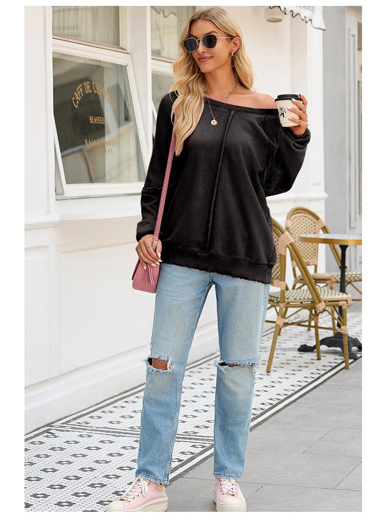 Shewin 2026 Spring Cozy Distressed Waffle Knit Sweatshirt Women’s Long Sleeve Pullover Soft Layering for Casual Daily Leisure Looks Ultra-soft Lightweight & Breathable Tie-Dye Fabric - Womenswear SpringStatements