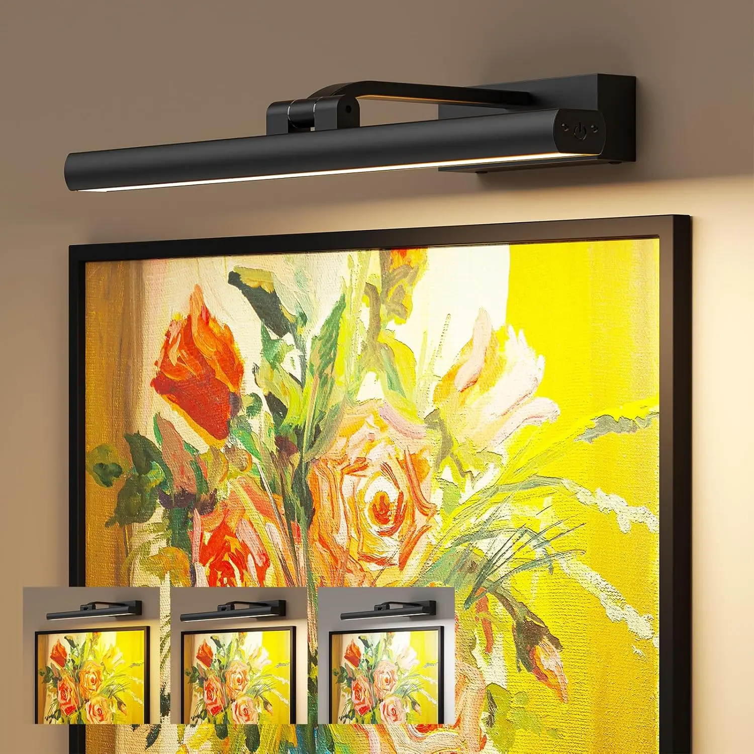 Wireless Picture Light for Wall – Battery Operated Rechargeable 16" Art Gallery Light, CCT Rotatable with Remote, Dimmable Timer for Paintings, Dartboard, Artwork Frame