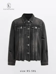 Elengatine Women's Casual Short Jean Jackets Non Stretch Distressed Ripped Boyfriend Washed Coats Lapel Long Sleeve Denim Jacket Outwear Tops 2026 Womenswear Spring Winter Outfits,summervibes