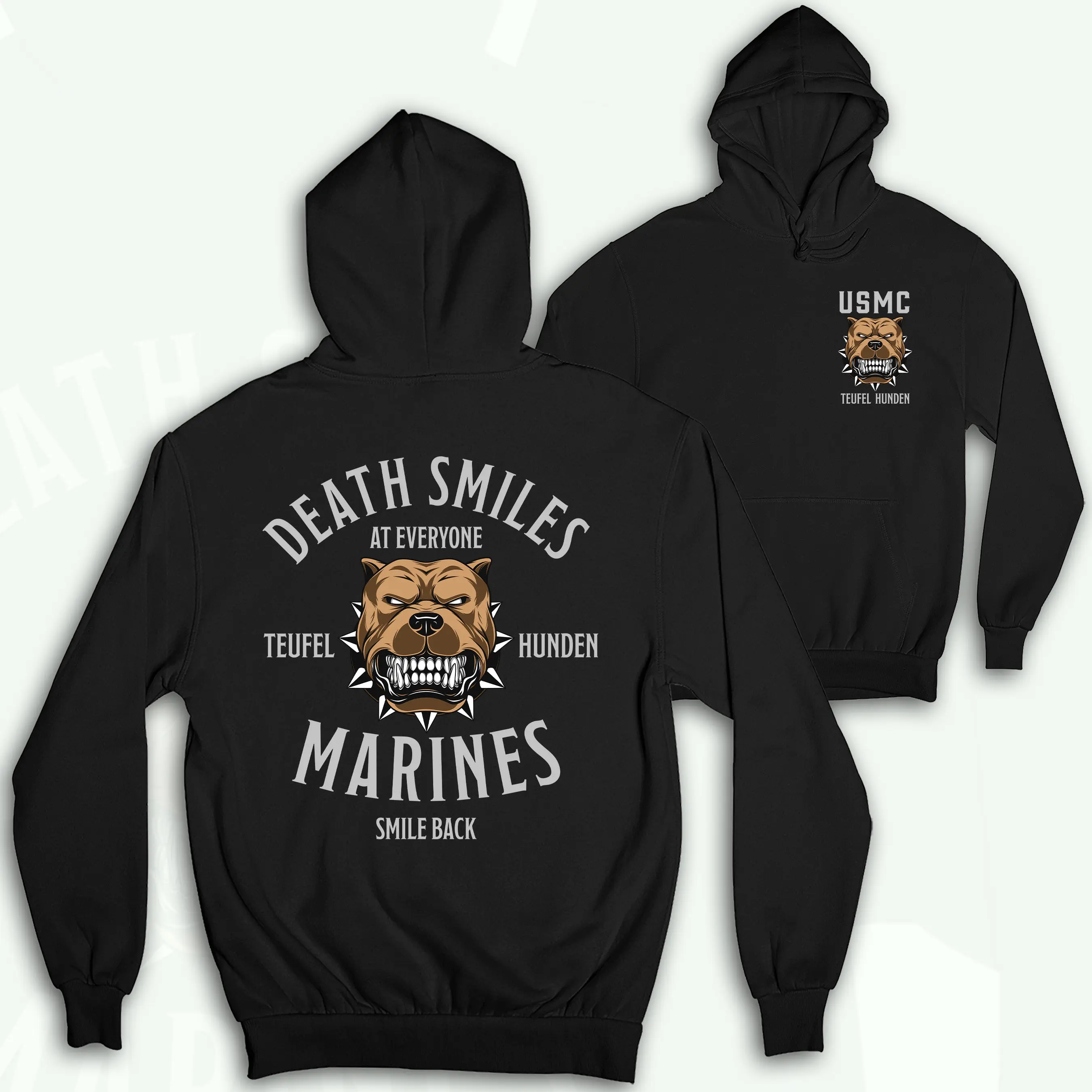 Customized Men's Death Smiles Marines Smile Back Hoodie - USMC Veteran Military Graphic Pullover, Patriotic Tactical Apparel Gift, Customized Men's Hoodies