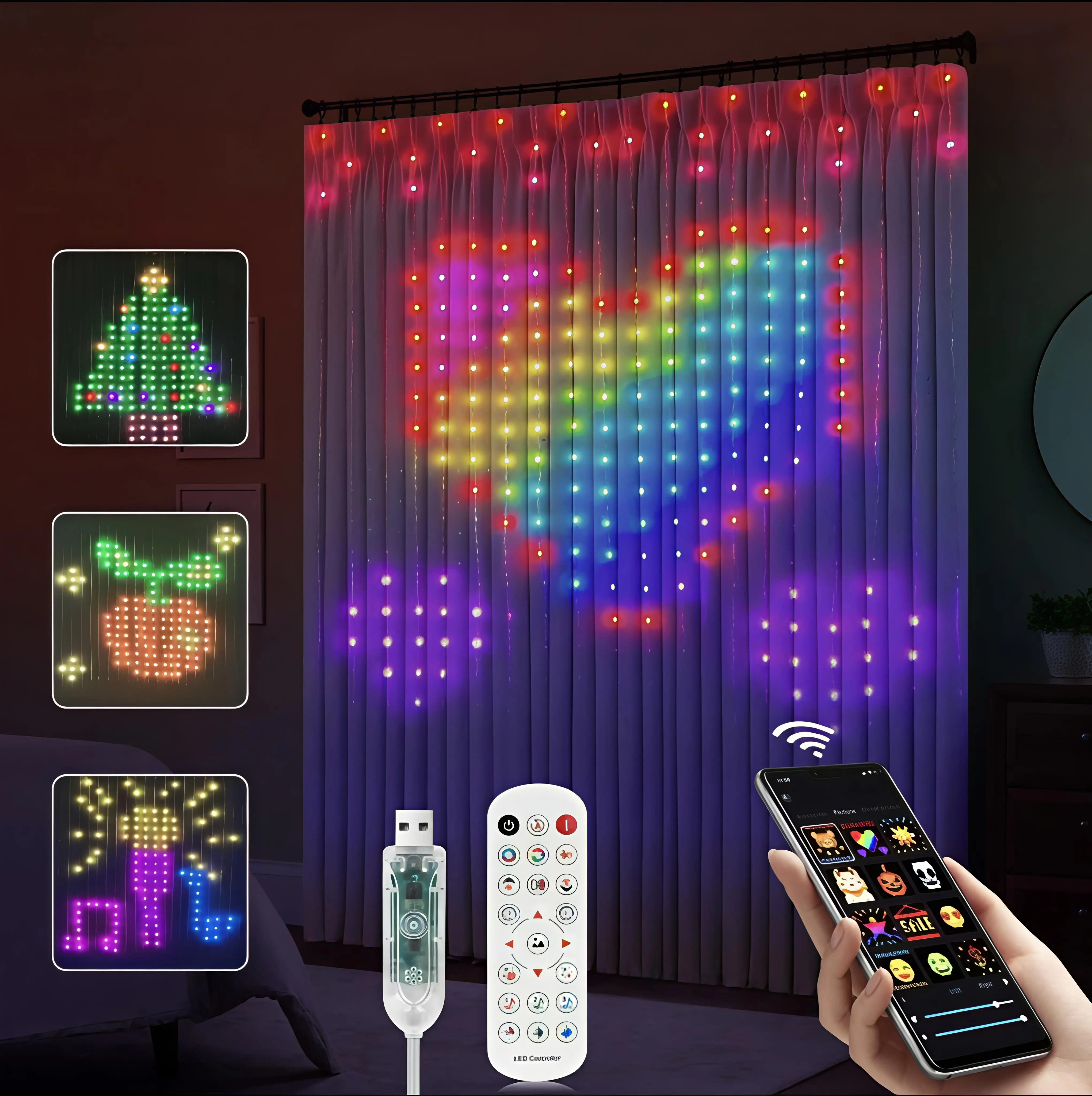 Smart LED Curtain Lights, Color Changing Wall Lights, Dynamic DIY Curtain String Lights for Bedroom Living Room Backdrop Decor Christmas Halloween Parties, 400 RGB LEDs Adjustable Rgb Lighting Vibrant Rgb Lighting summerwins