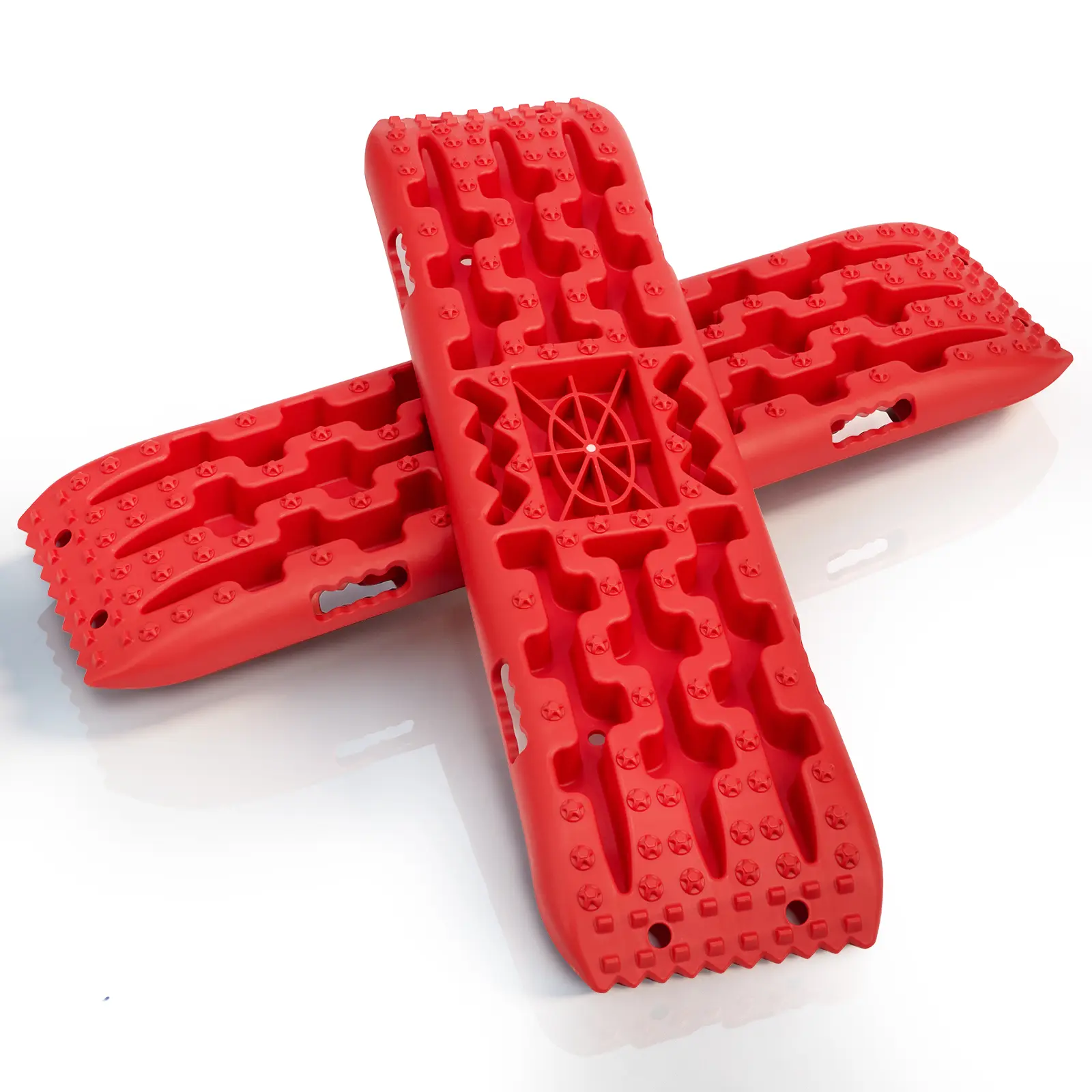 2pcs Off-road Traction Boards with Jack Base 41.1"L * 11"W * 2"H, Red | Recovery Track 4X4 Jeep Truck Emergency Tire Traction Mat For 4WD Mud,Sand,Snow,Rock Tracks