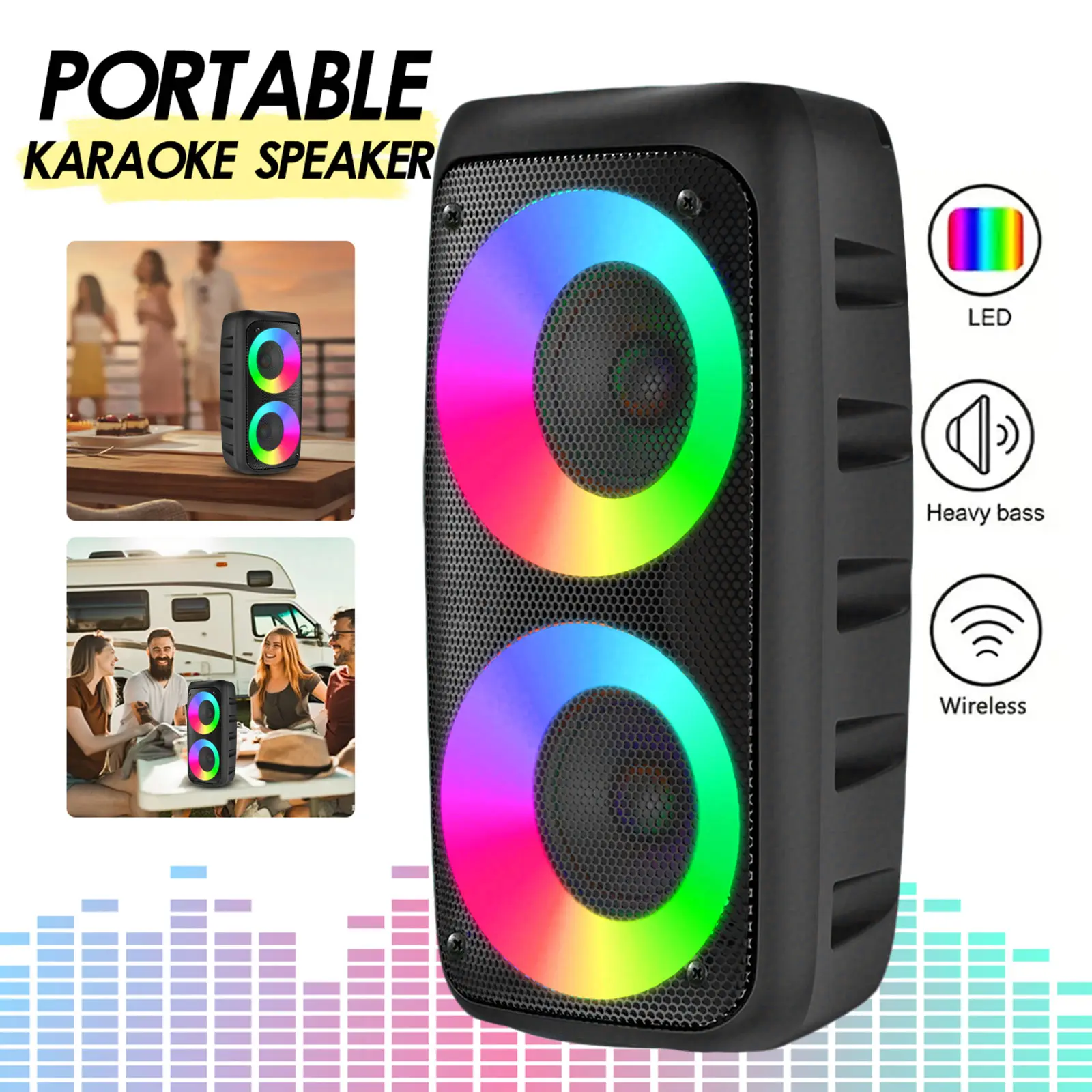 Portable Outdoor Wireless Bluetooth Speaker - Wireless Party Box Speaker Set, High-Volume PA System with TWS, TF Card, USB, AUX, Type-C Chargeable, Ideal for Parties, Camping, Gifts for Him, Mens Gifts,back to school,back to school haul