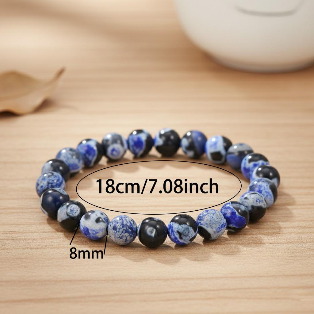 Blue Fire Agate Beaded Bracelet for Clarity & Focus - 8mm Healing Crystal Stretch Bangle for Protection & Memory, Gift for Her/Him, Student Gift, Perfect for Daily Wear, Spiritual Meditation & Yoga Gift