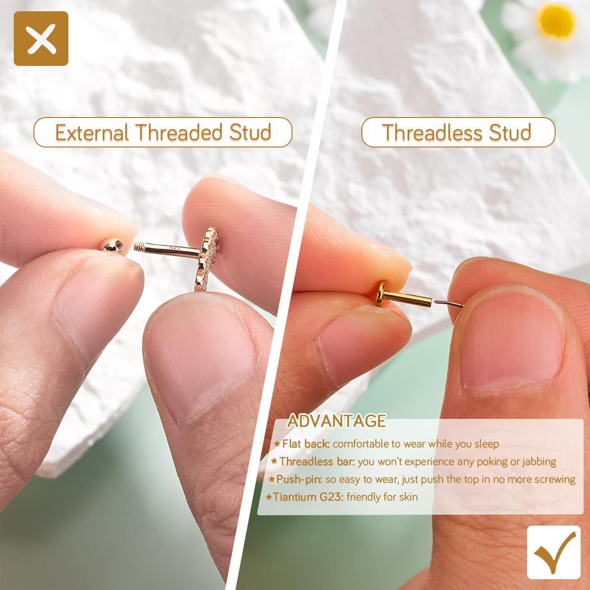 Oufer 20G/18G Titanium AAA+ Grade Prong CZ Threadless Push Pin Flat Back Nostril Nose Ear Helix Lobe Piercing Ring Bar Length 6mm 8mm - Nosering