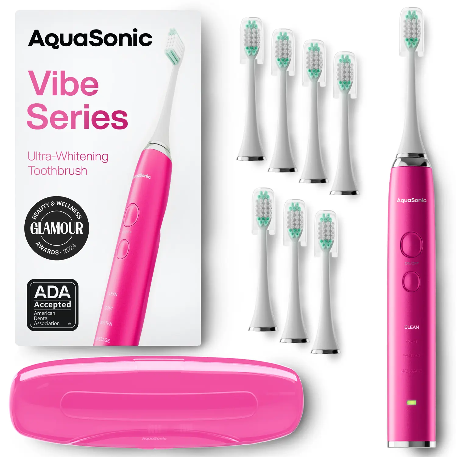 Vibe Series Sonic Whitening Toothbrush 40,000 VPM, 8 Brush Heads, Wireless Charging, Lightweight, Waterproof, Rechargeable Electric | AquaSonic
