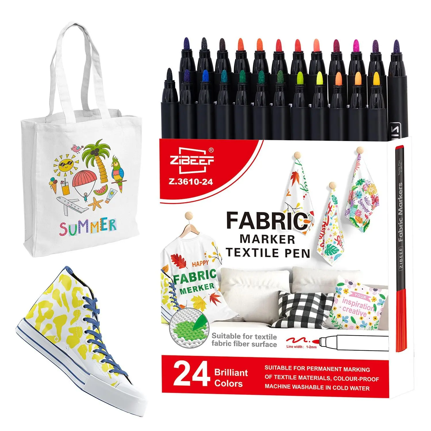 24 Color Fabric Paint Pens, DIY Clothes Graffiti, Waterproof Non-Fading Canvas Shoes, Hand Drawn Markers, Back-To-School Gift for Boys & Girls, DIY Painting Supplies