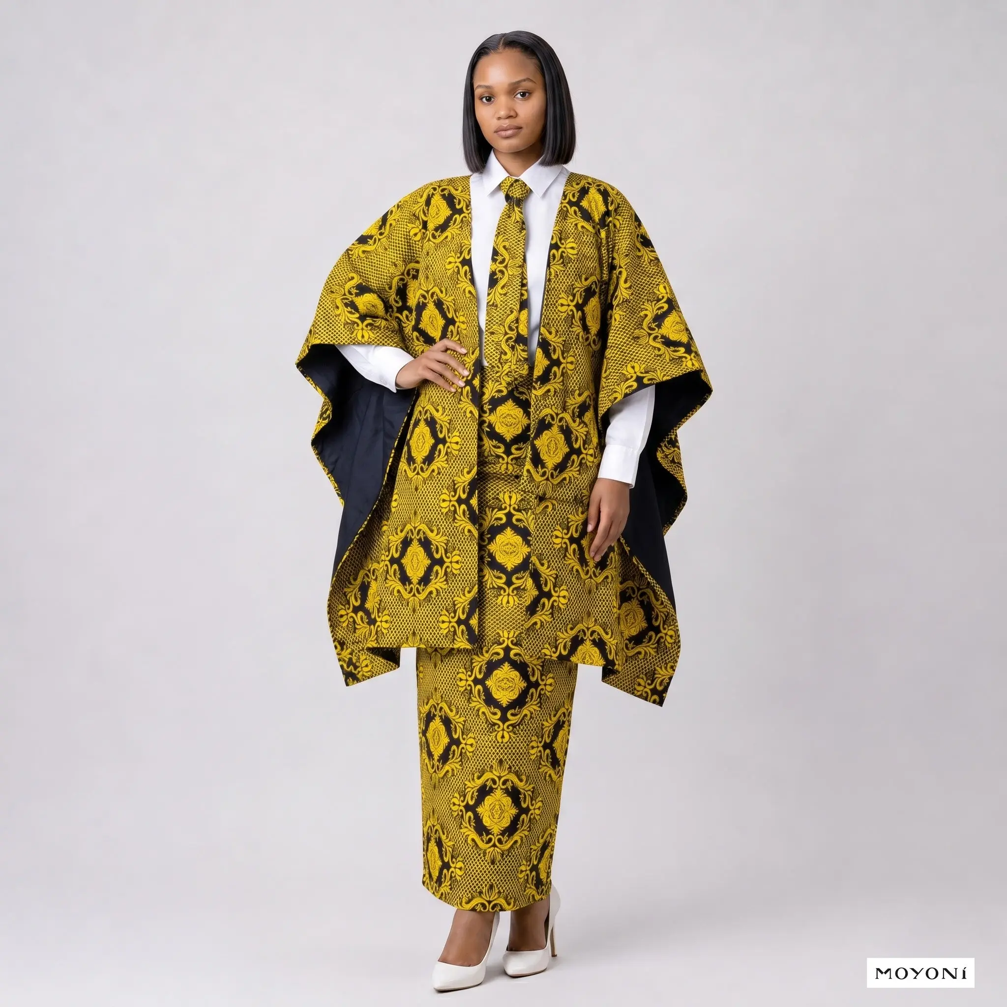 Kenza Ankara Cape Set – Handmade Two-Piece African Print Cape & Skirt Outfit, Modest Statement Co-ord for Weddings, Church & Formal Events