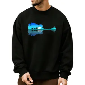 Comfortable Men’s Sweatshirt with Guitar Lake Shadow Love Graphic