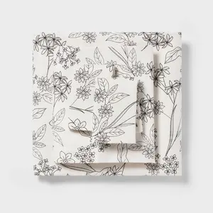 Full Easy Care Cotton Blend Sateen Sheet Set Gray Floral - Room Essentials: 225 Thread Count, Botanical Design, Teen & All Ages