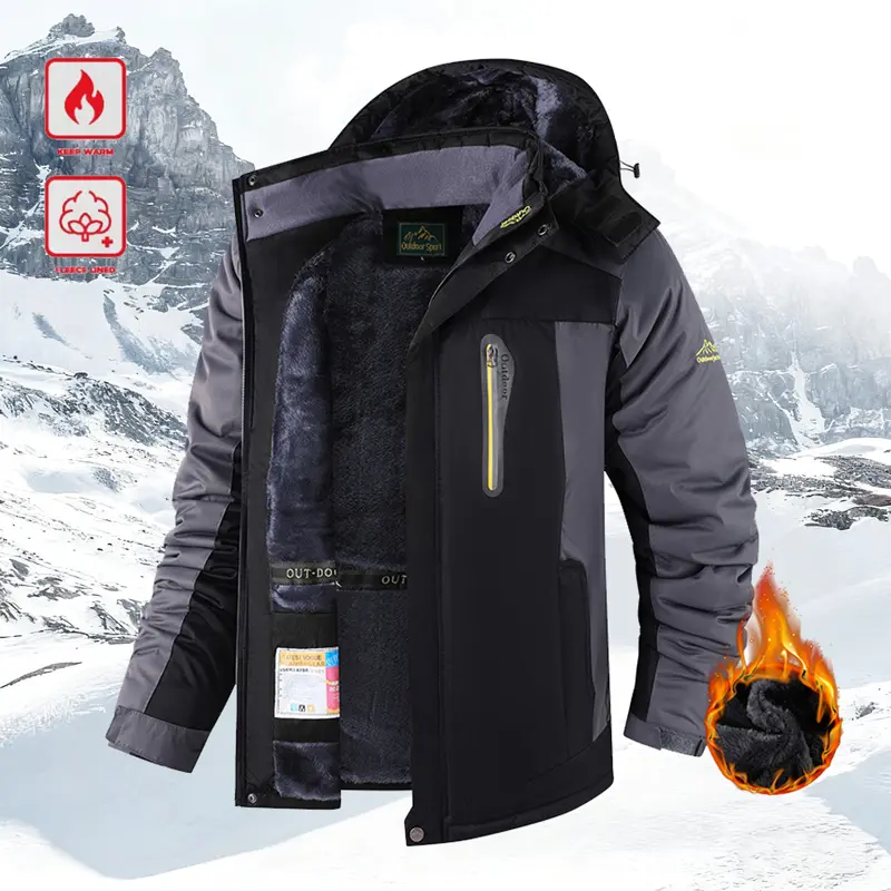 Men's Winter Outdoor Fleece-Lined Hoodie - Thick Warm Sporty Chic Jacket, Windproof, Versatile for Hiking, Gym Workouts, Casual Wear, Essential Piece for Men's Wardrobe