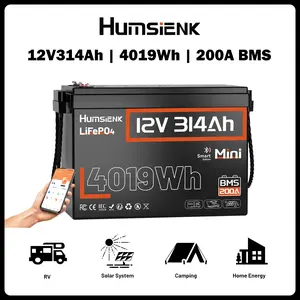 Humsienk 12V 314Ah LiFePO4 Bluetooth Lithium Battery Mini Size Lithium Iron Phosphate with 200A BMS Low-Temp Protection for RV Marine Trolling Motors - Portable Power Station