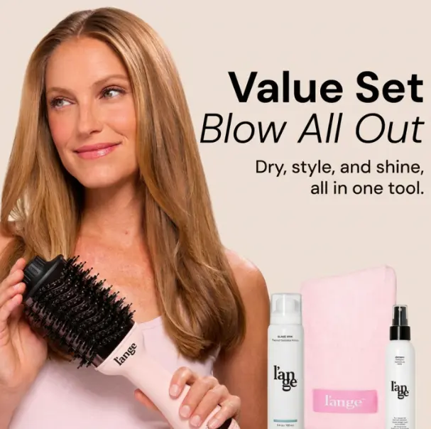 L'ANGE HAIR - Blow All Out Value Set - Le Volume 2-in-1 Titanium Brush Dryer, Hair Wrap Towel Gentle Microfiber, Glass Hair Thermal Blowout Primer, Réplenish Conditioning Spray