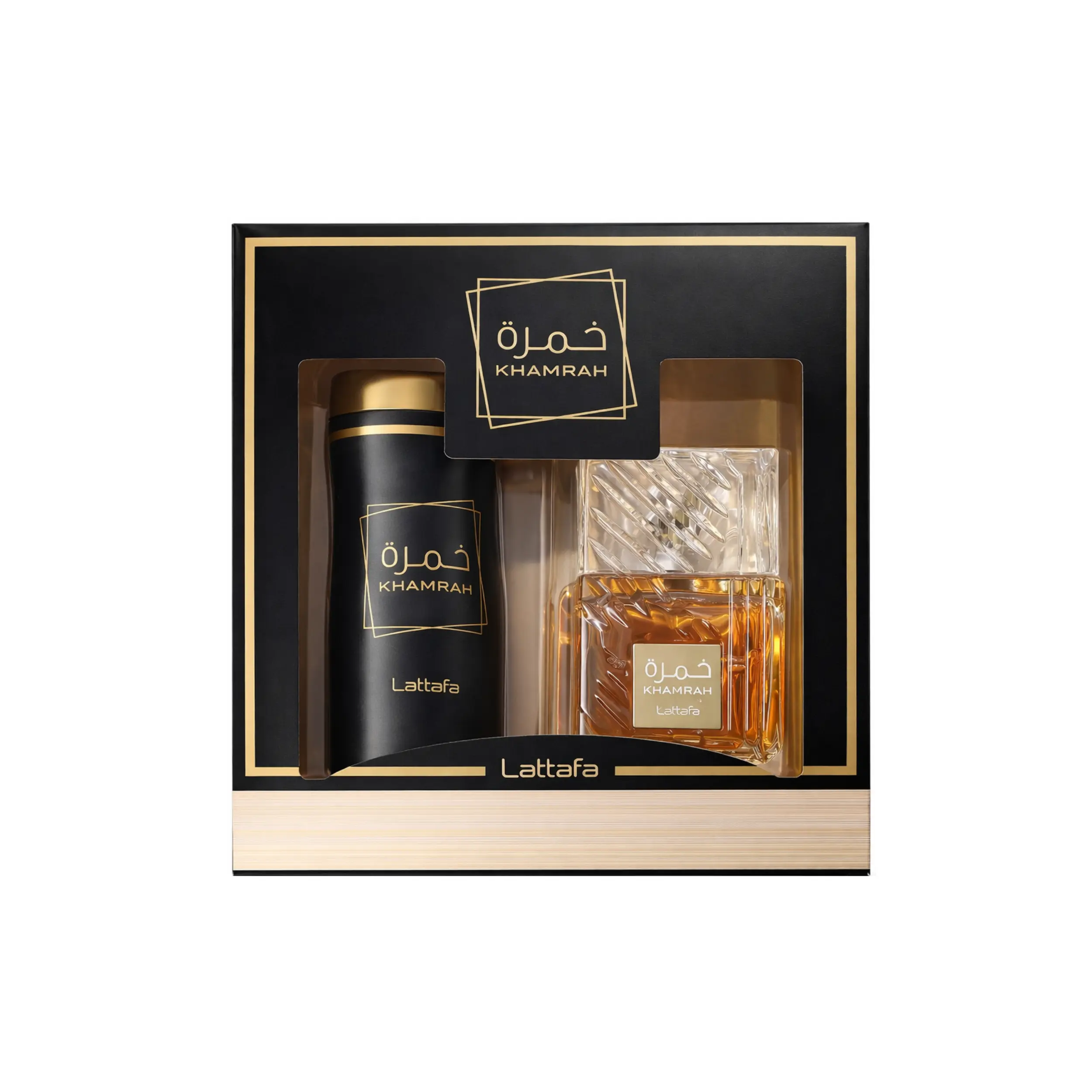 Lattafa Khamrah Unisex Arabian Fragrance Multi-Pack Gift Set for Adults - 100ml EDP, 200ml Perfumed Spray (4 – 4.9 Fl Oz Total), All Seasons Long-Lasting Gourmand Scent with Cinnamon, Dates Spice, Vanilla, Wood, Spicy Notes & Fragrance Warmth, Oriental, K