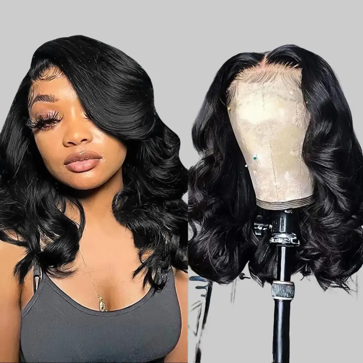 ULTRAFLOWER Glueless Human Hair Lace Front Wig, 13x6 Wear and Go Pre-Plucked Pre-Cut Body Wave Short Bob, 14in 180 Density Natural Color Heat Resistant Wig for Black Women, Glueless Wig,Back To School
