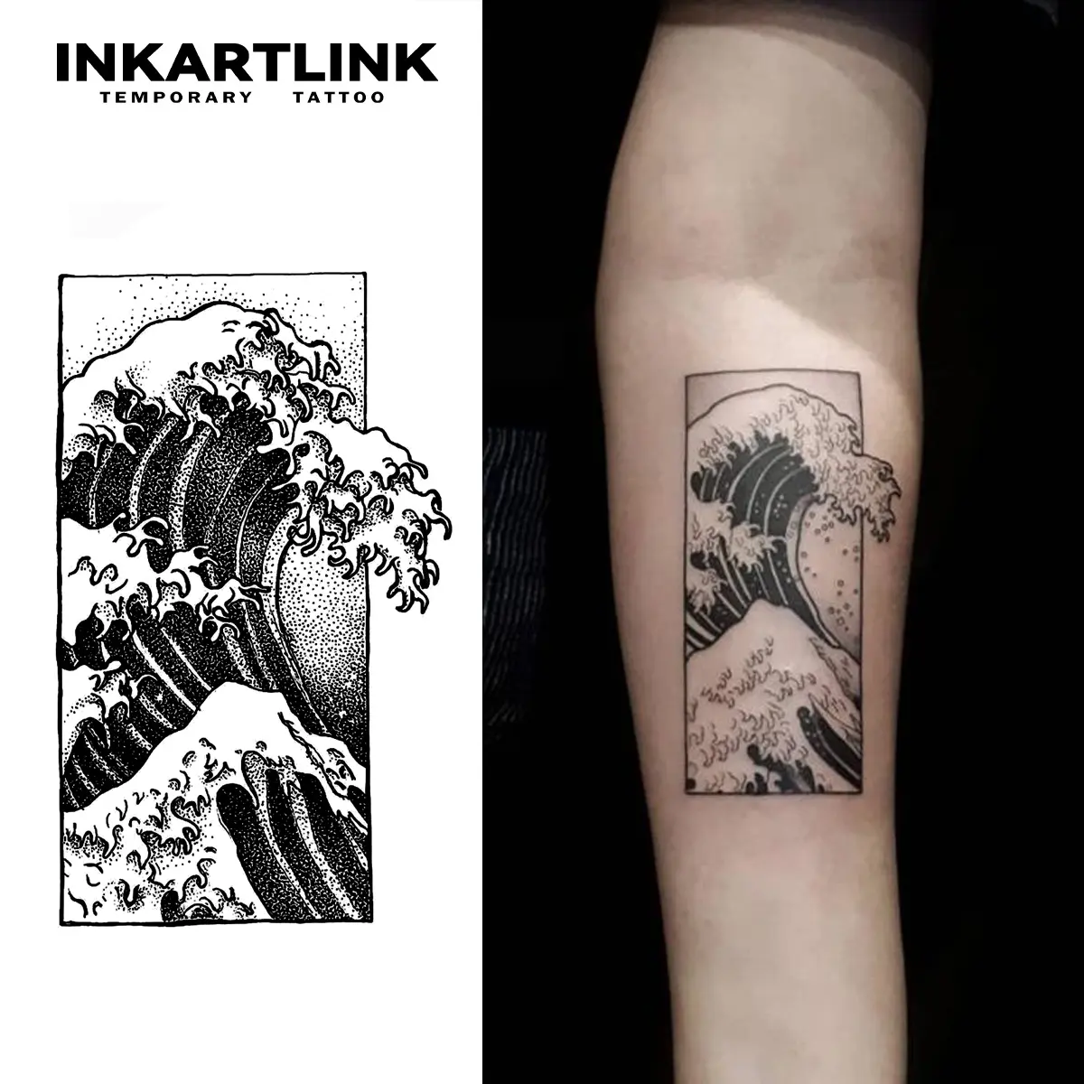 INKARTLINK [2 Sheets] Japanese Great Wave Temporary Tattoos, Ukiyo-e Style Ocean Wave Fake Tattoo Stickers, Waterproof Aesthetic Body Art, Fake Tattoo Style, Temporary Tattoo Style