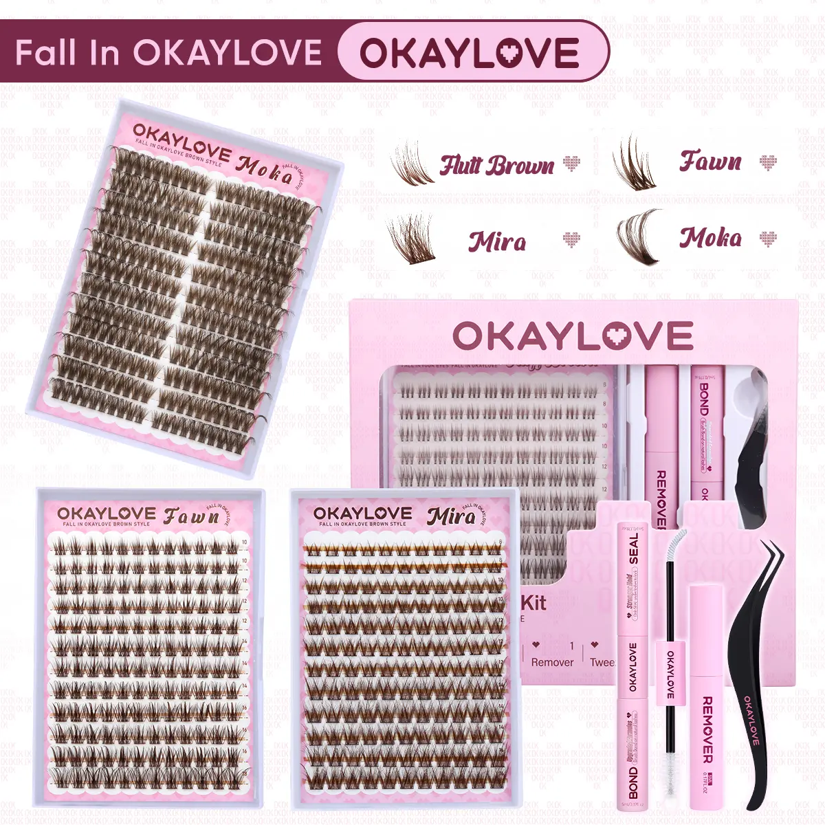 OKAYLOVE Brown Lash Clusters Kit with Long-lasting Lash Bond and Seal,Tweezers and Remover for DIY Eyelash at Home for Natural Makeup Girl Gifts #backtoschool #sohochic