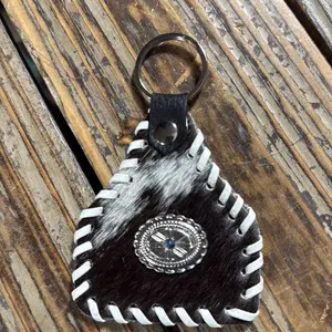 Cowhide cow tag keychain