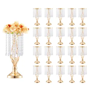 【Summervibes】VEVOR 20PCS 43cm/16.9” Tall Crystal Wedding Flower Stand,  Metal Wedding Centerpiece Vase, Gold Flower Holders Floral Display Rack for Tables Wedding Dinner Party, Ceremony Birthday Event Decor