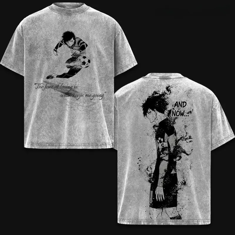 Isagi Yoichi BLUE LOCK Anime Clothing Men Women Oversized T-shirts Casual Washed T Shirt Vintage Cotton Tshirt Harajuku Tops